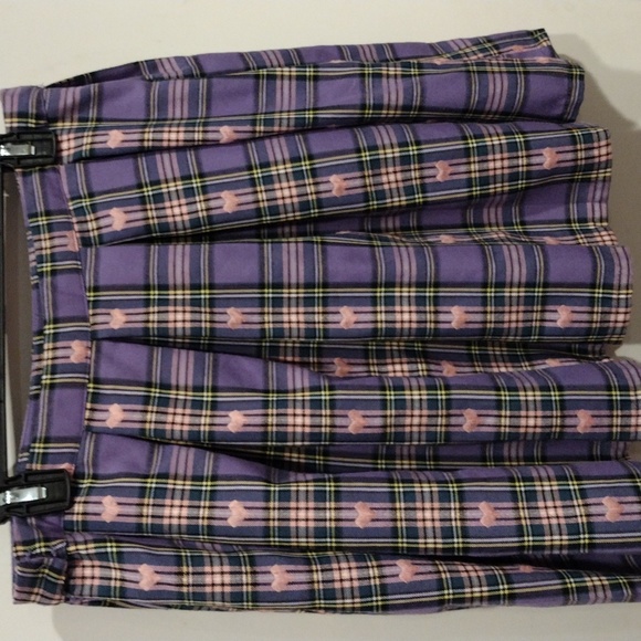 Hot Topic Purple & Pink Pastel Plaid Embroidered Heart Mini Skirt Sz XL-Harajuku - Picture 3 of 5